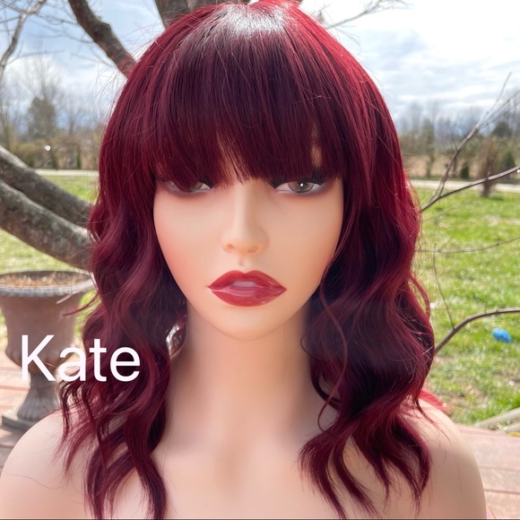 Human hair blend dark red wig - Picture 2 of 8